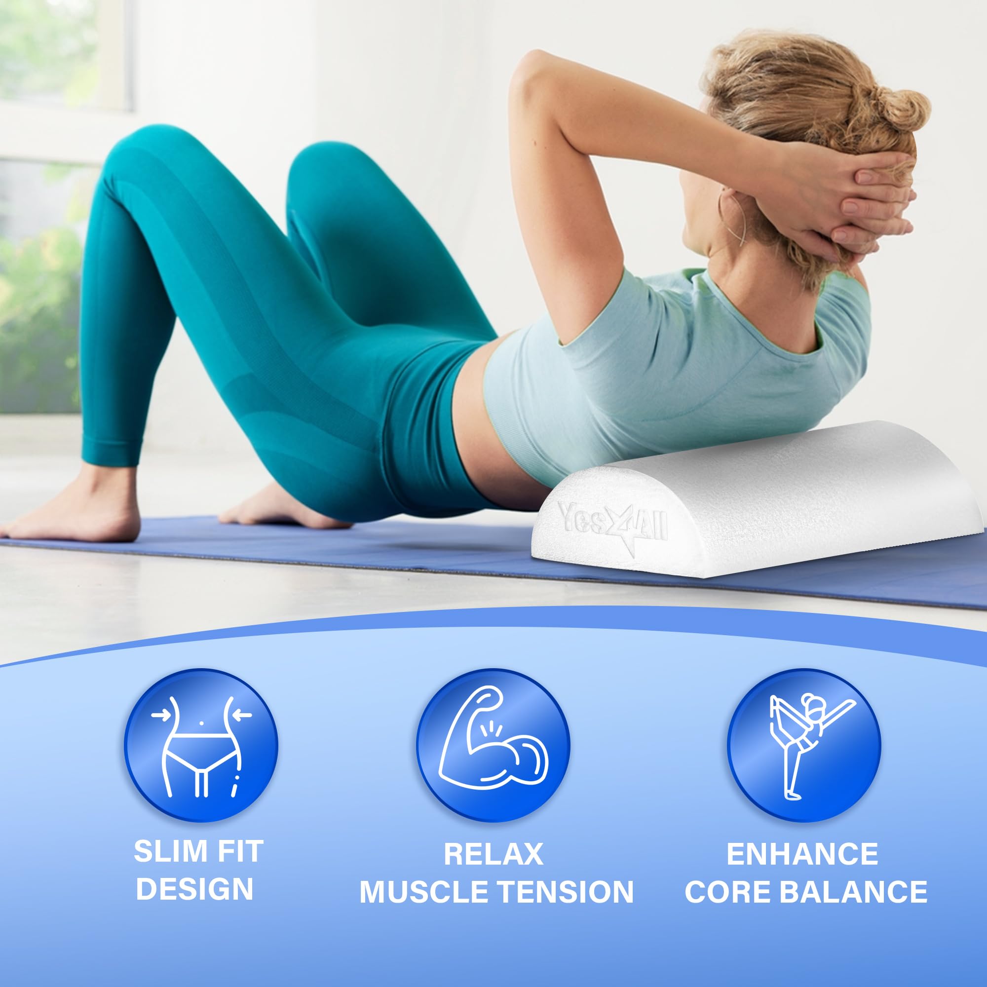 Yes4All Half Foam Rollers For Physical Therapy, Soft Density Round Pe Foam Roll For Back Massage, Yoga Exercise - 18 Inches