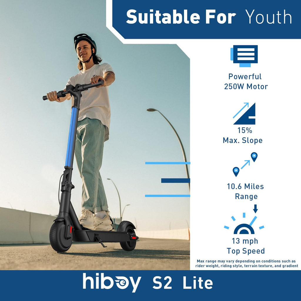 Hiboy S2 Lite Electric Scooter - 6.5 Solid Tires - Up to 10.6 Miles Long-Range & 13 MPH Portable Folding Commuting Scooter for T