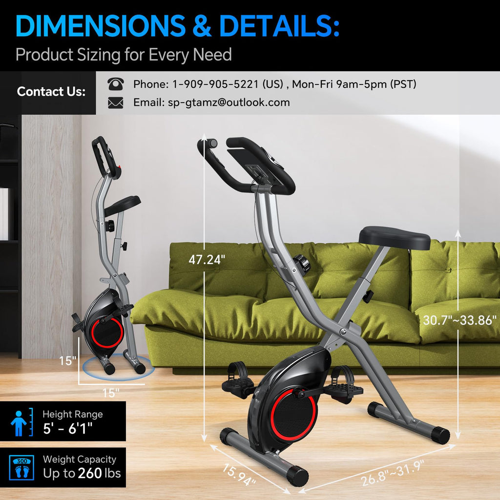 Portable Exercise Bike, Lightweight Stationary Bikes for Home Workout, Foldable Indoor Cycling Bike for Seniors, 260LB Capacity,