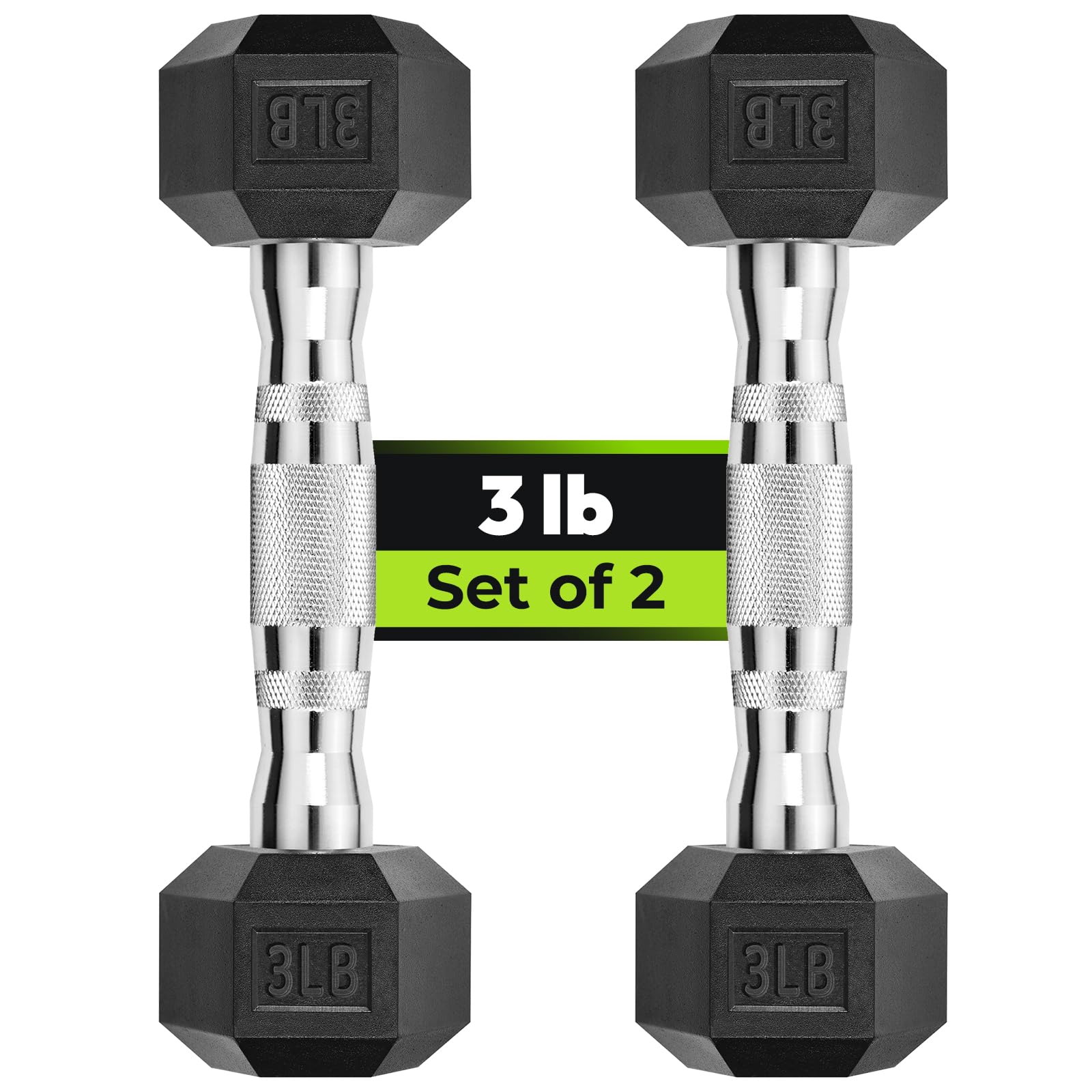 Handbode Hex Dumbbell Rubber Encased Dumbbell Strength Training Hex Dumbbell, Hand Weight For Workout & Exercise/Pair Of 3Lb
