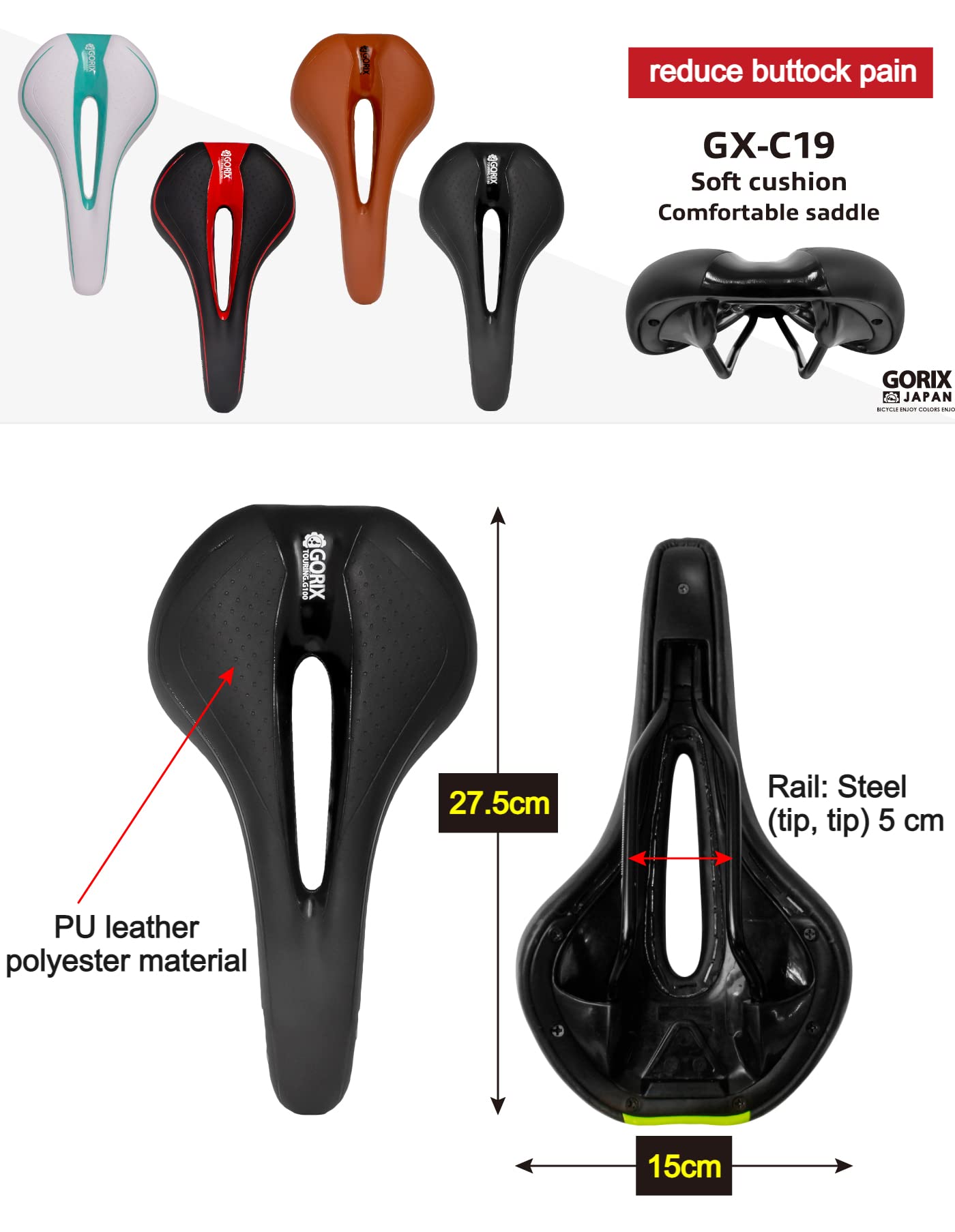 Gorix Bike Saddle Seat Comfortable Cushion With Rail Mountain Road Bicycle For Men And Women (Gx-C19) (Black   Blue)