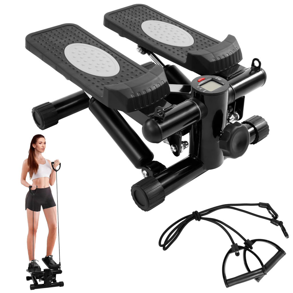 Fitvids Pre-Assembled Adjustable Mini Stepper Stair Stepper Stepping Machine With Resistance Bands, Midnight Black