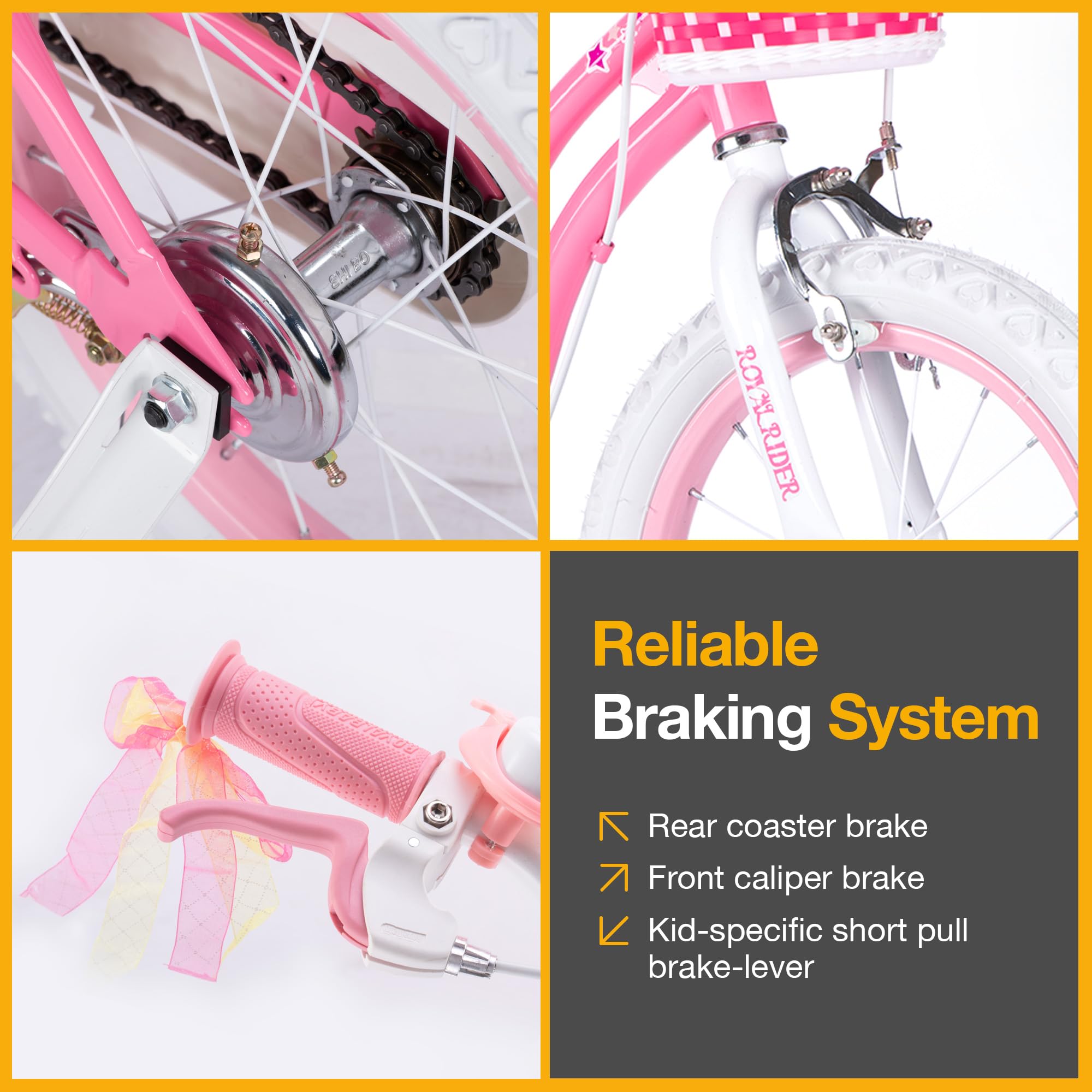 RoyalBaby Stargirl Kids Bike 12 Inch Girls Bicycle for Children with Training Wheels & Basket, Pink