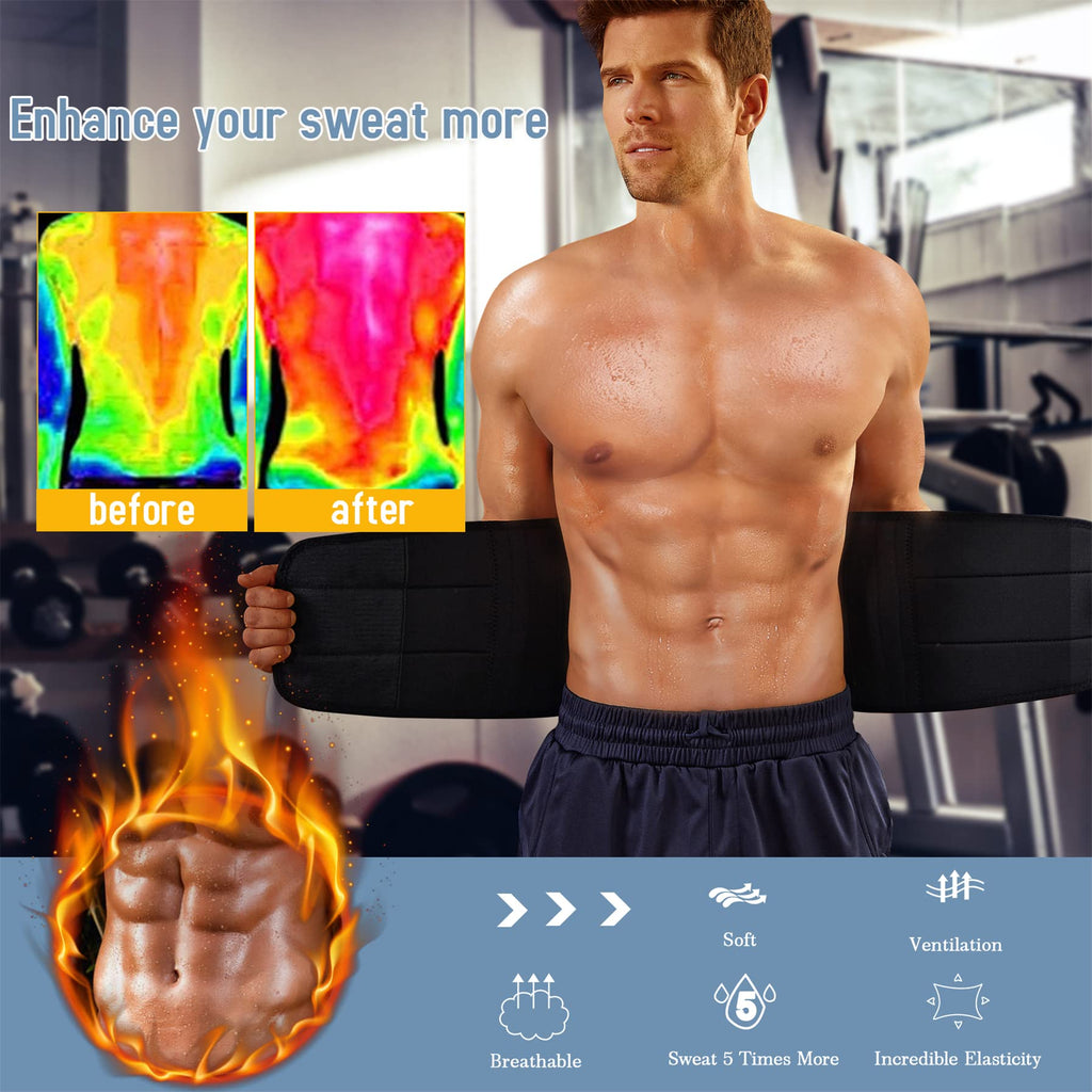 Tailong Neoprene Waist Trimmer Ab Belt For Men Weight Loss Trainer Corset Slimming Body Shaper Workout Sauna Hot Sweat Band (Bla