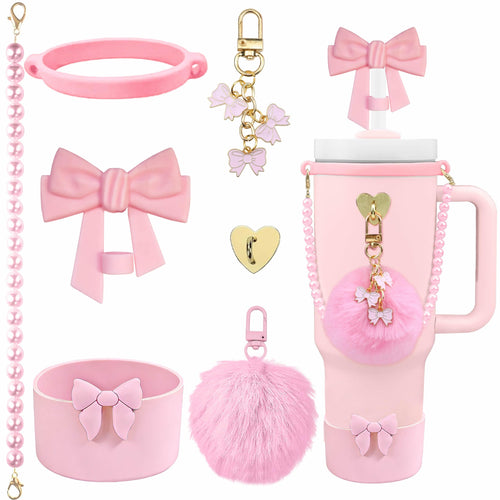 Accessories Set Including Water Bottle Handle Strap, Silicone Boot, Resin Butterfly Straw Cover, Straw Topper, Lip Balm Sleeve, 