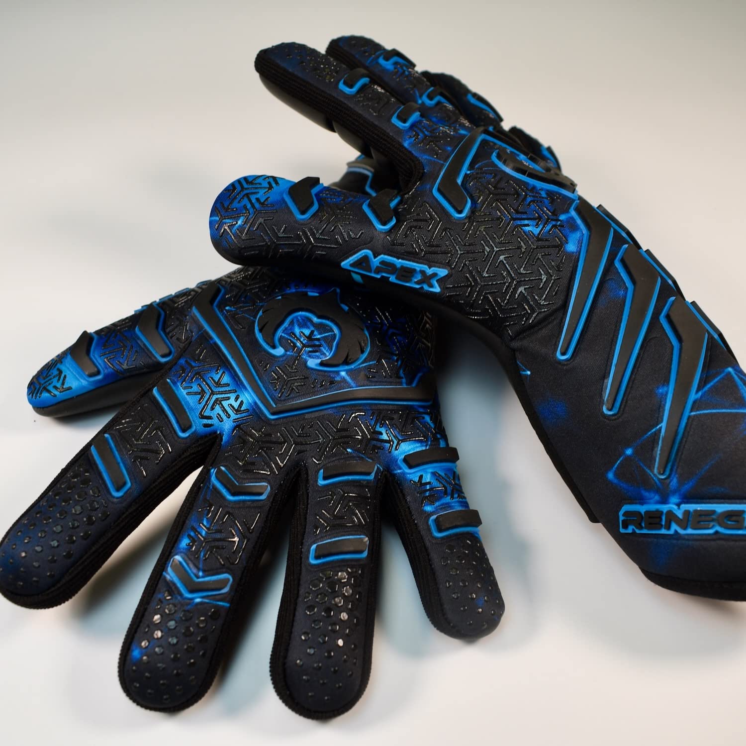Renegade Gk Apex Orion 2.0 Professional Strapless Goalie Gloves | 4Mm Ext Contact Grip | Black & Blue Soccer Goal Keeper Gloves