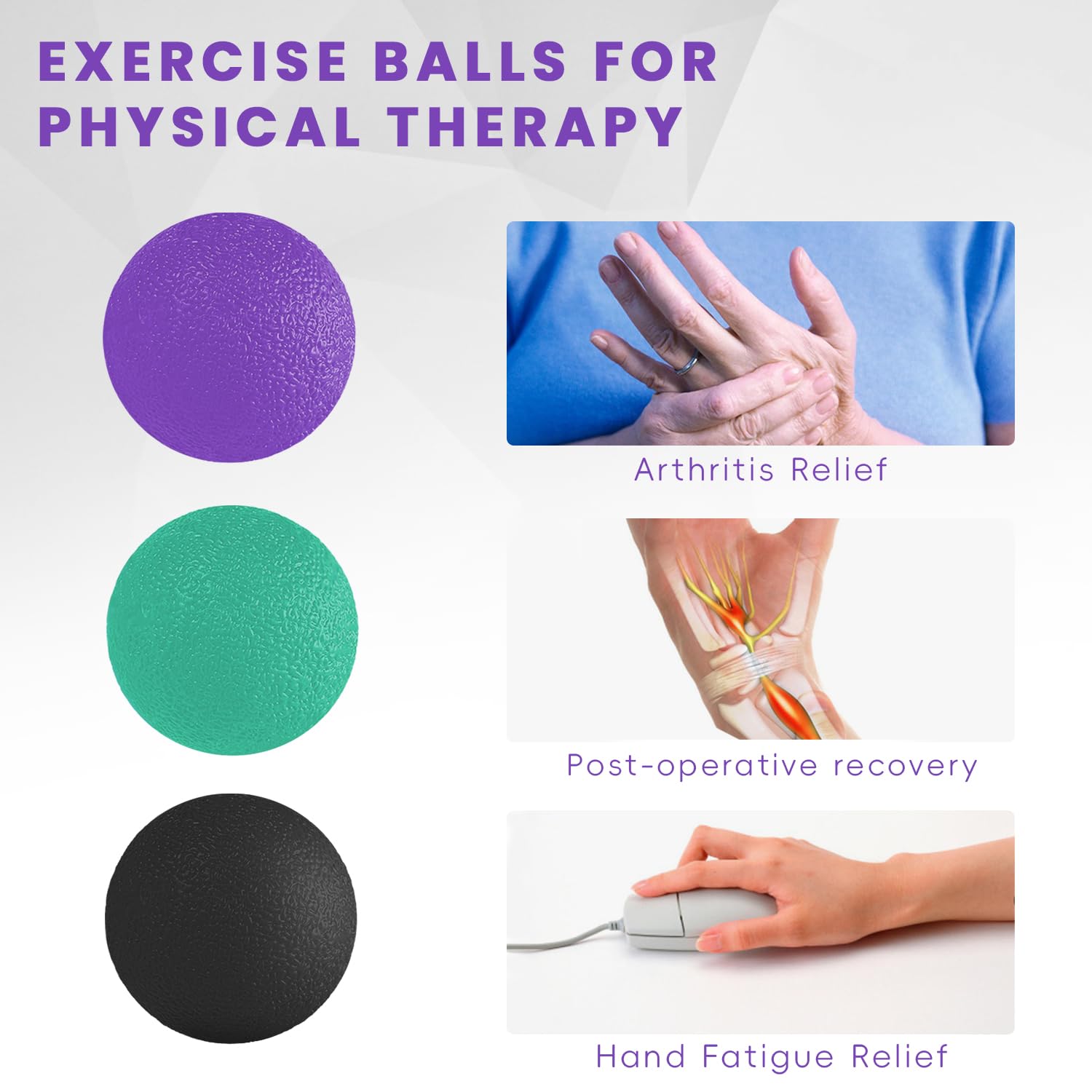 Ortarco 3 Pack Stress Balls for Adults, Hand Strengthening Devices Exercise Balls Physical Therapy Ball, Squeeze Balls for Hand