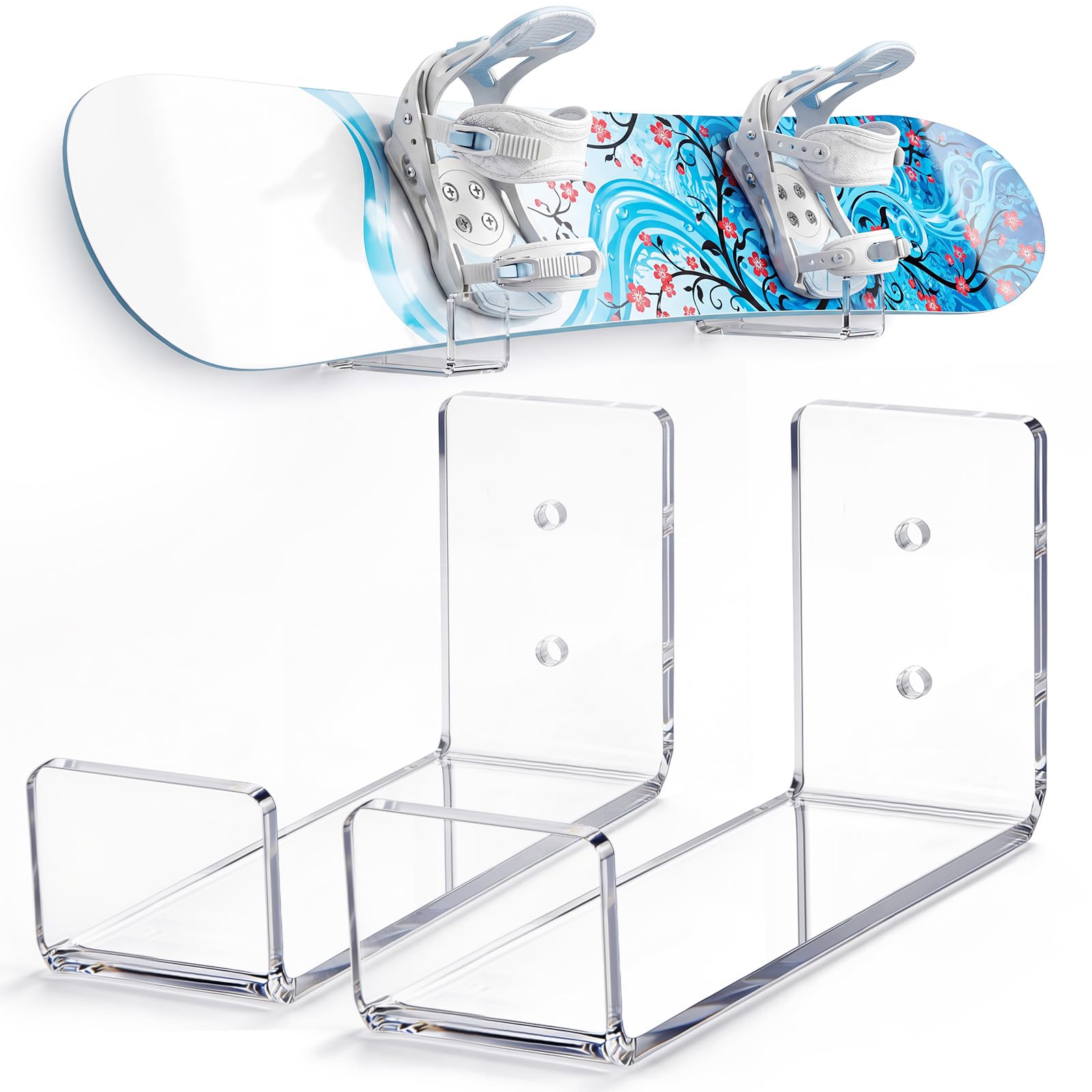 Novabright 1 Pair Skateboard Wall Mount Snowboard Display Rack Acrylic Horizontal Skateboard Holder Ski Wall Mount Storage Hange