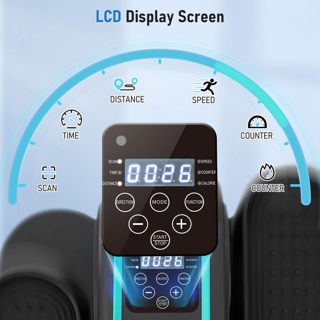 Under Desk Elliptical Machine 12 Adjustable Speeds Quiet Work Ellipse Leg Exerciser Lcd Display Strap Pedals And Remote Control