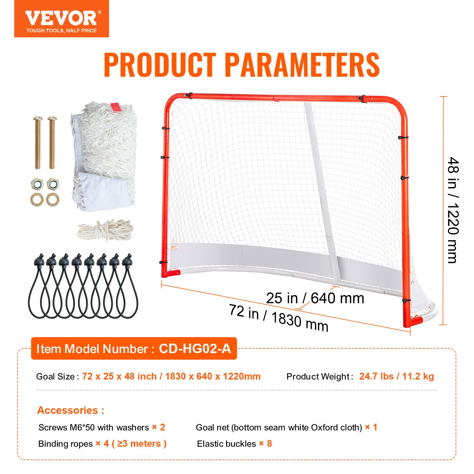 Vevor Street Hockey Net Indoor Outdoor Steel Hockey Goal Set 72''X48''