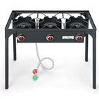 Cookamp High Pressure Triple Propane Burner Outdoor Propane Camping Stove With 0-20 Psi Adjustable High Pressuer Regulator And S