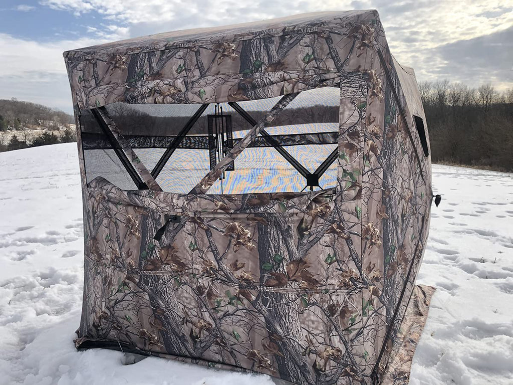 Muddy Outdoors Hunting Easy Set-Up Portable Concealable Black-Backed Water Resistant Epic Camo Prevue Ground Blind, 3-Person