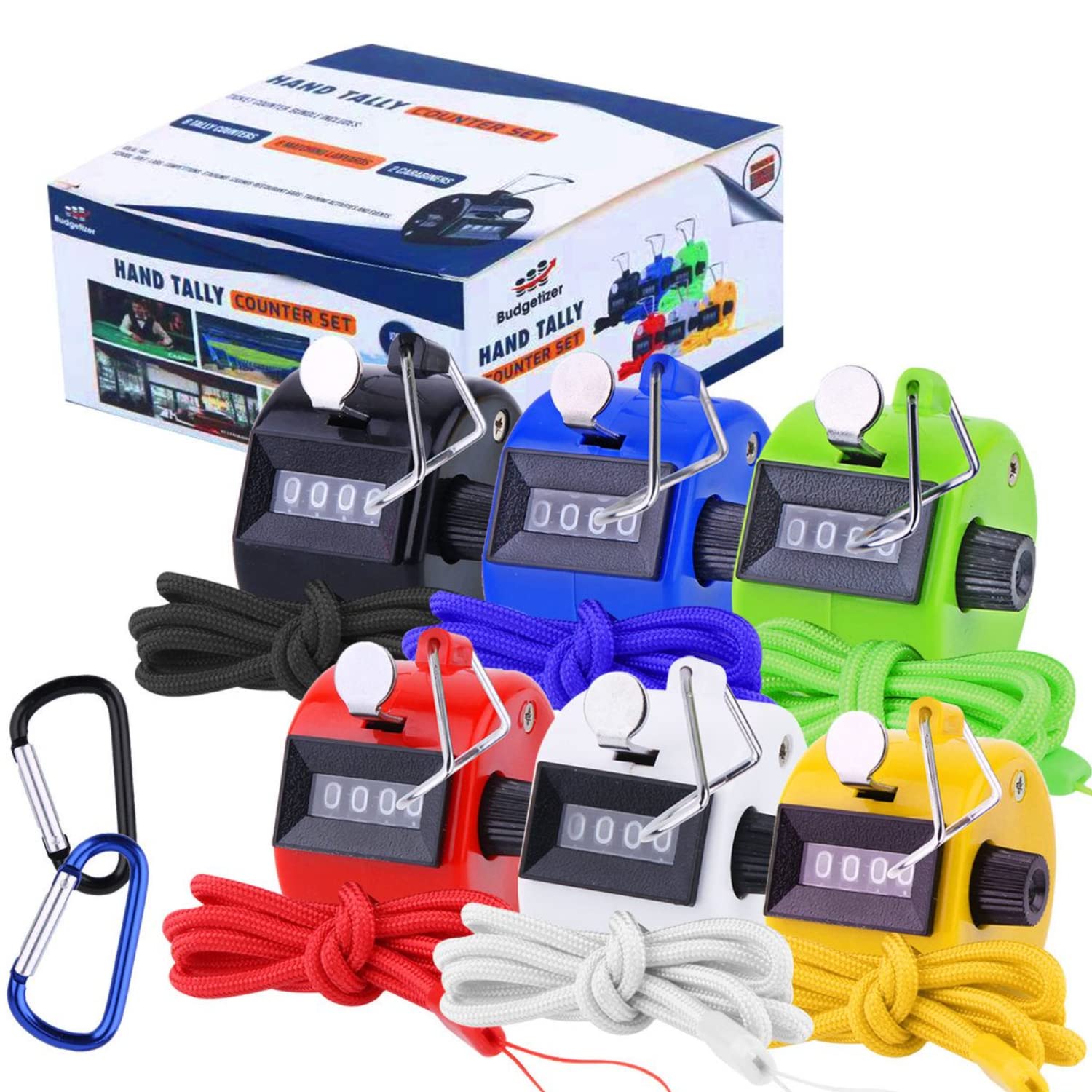 Hand Pitch Tally Counter Clicker -6 Pack Handheld People Lap Counter Clickers With 6 Lanyard And 2 Carabiners-Assorted Color Man