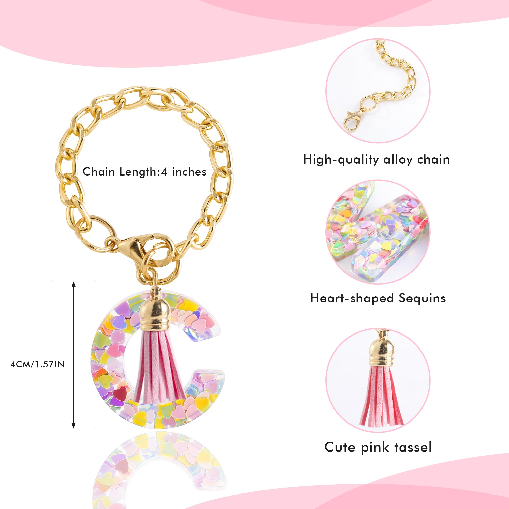 Letter Charm Accessories for Stanley Cup 1 PCS Cute Initial Keychain Handle Charm for Stanley Tumbler for Women Pink Letter C