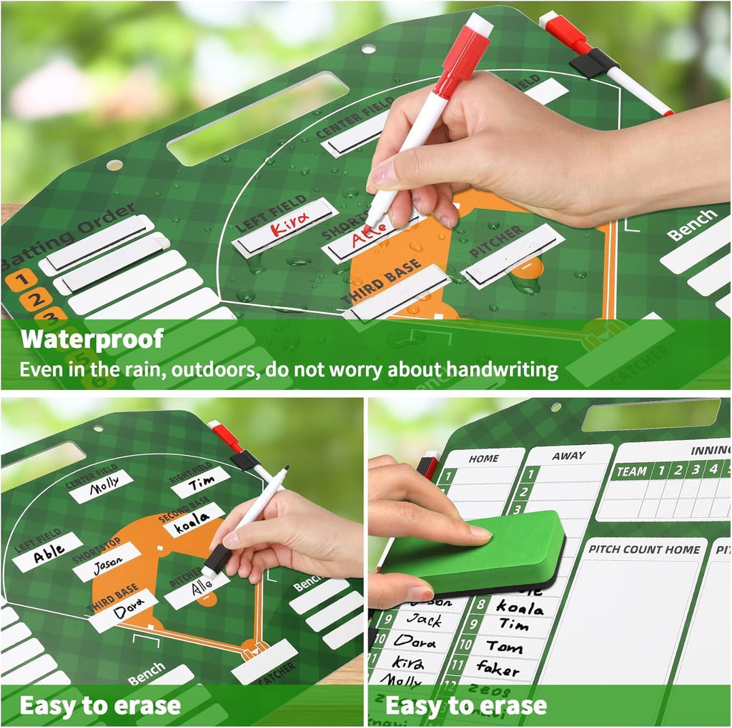 Magnetic Baseball Lineup Board For Dugout, Suveus Baseball Clipboard For Coaches, Softball Lineup Cards Marker Boards (Green)