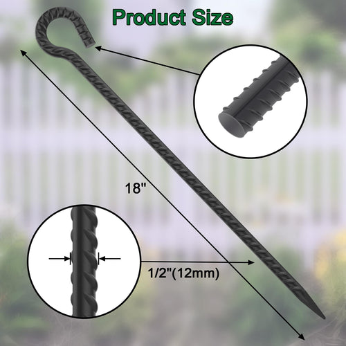18 Inch Rebar Stakes With Loop 12 Pack Camping Tent Ground Anchors Heavy Duty 1/2 Inch Diameter Metal Tree Stakes And Supports F