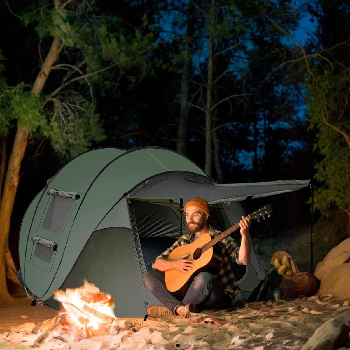 Hewolf 3-4 Person Pop Up Tents For Camping Easy Set Up Pop Up Tent Waterproof Portable Tent Automatic Setup With 2 Bigs Doors Fa