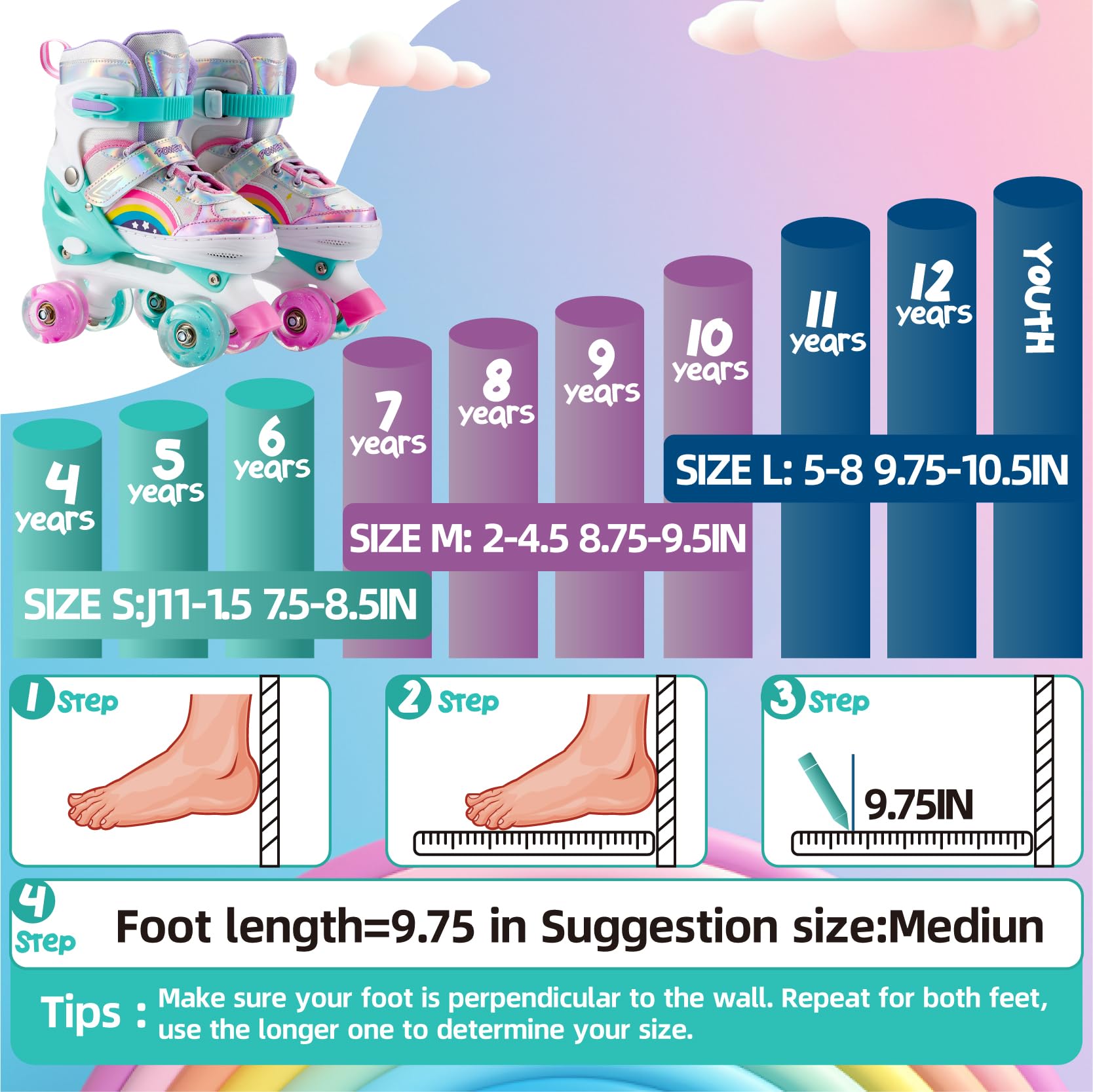 SHDSL Girls Roller Skates 4 Size Adjustable Light up Roller Skates for Girls, Purple Pink Roller Skate for Boys Toddlers, Beginn