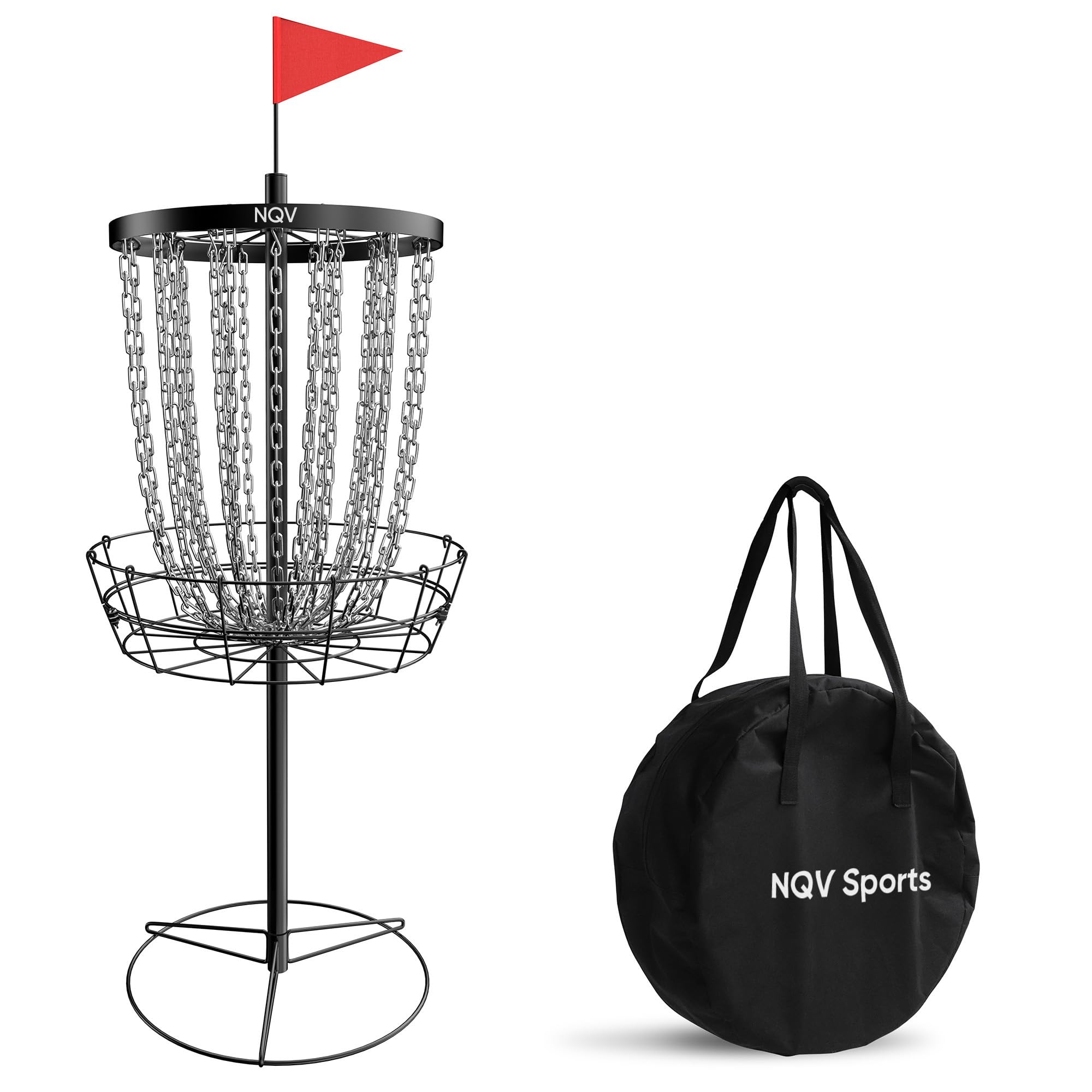 NQV PRO Disc Golf Basket,Portable Disc Golf Target with Heavy Duty 24-Chains Come with Carry Bag, Outdoor/Indoor, Black
