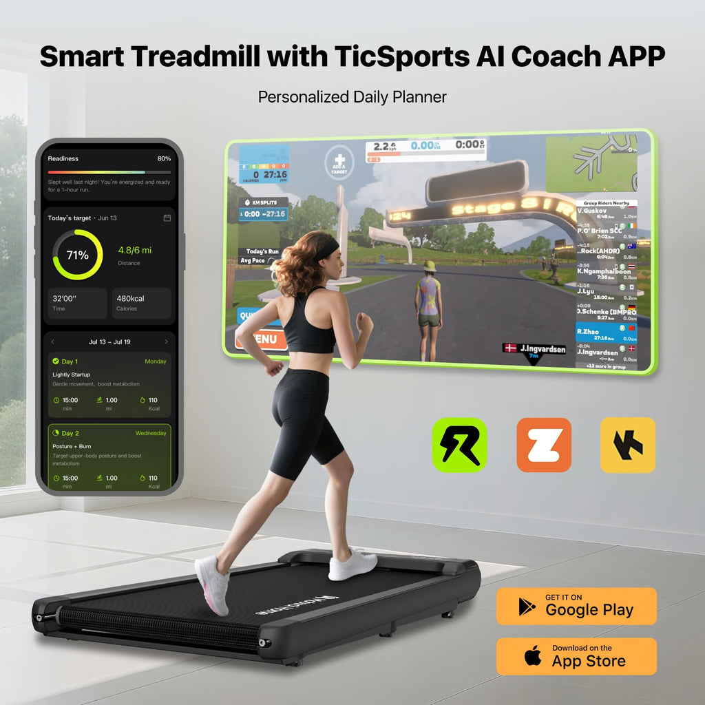 Mobvoi Smart Ai Treadmill Ultra/Se Walking Pad Treadmills Under Desk Running Machine Compact Portable Ticsports App For Home Off