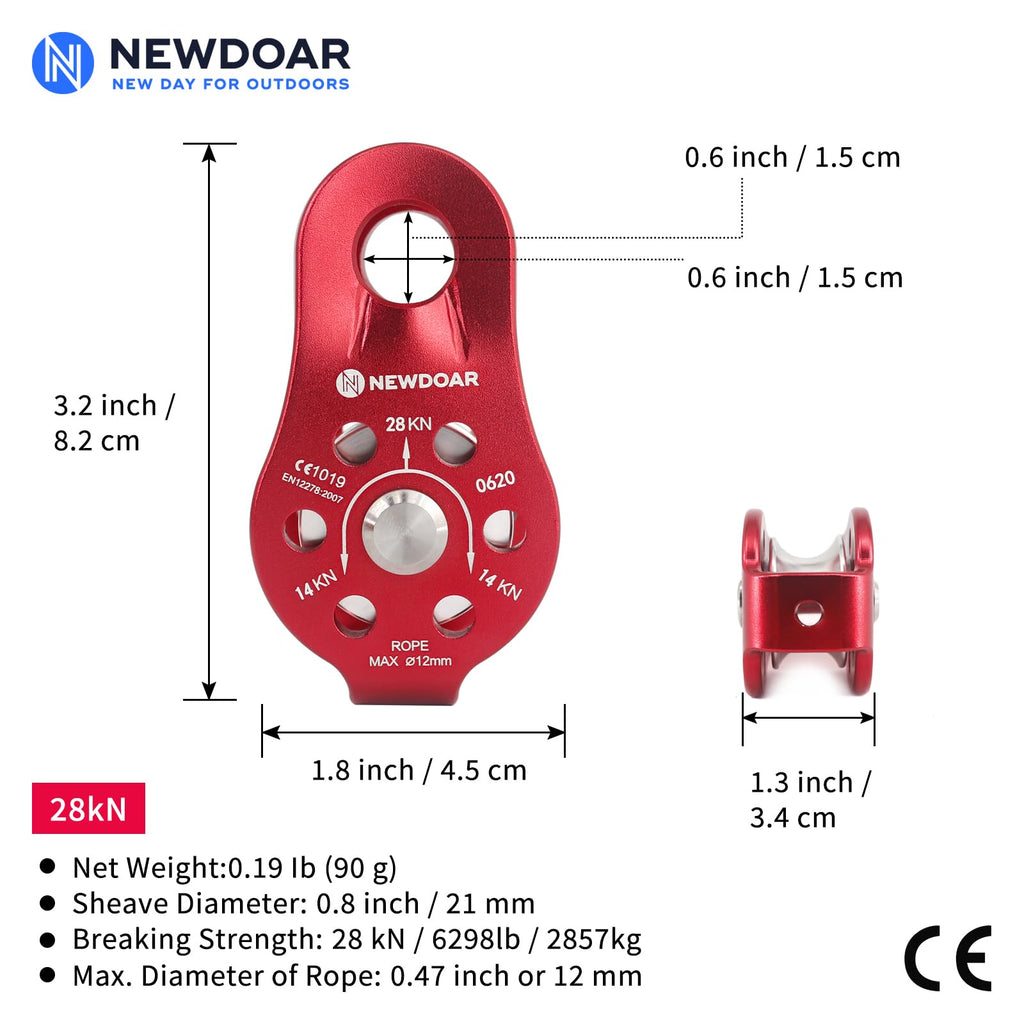 Newdoar Fixed Plate Micro Pulley,28Kn Ce Certified General Purpose Small Aluminum Rope Pulleys For Climbing/Aloft Work/Rappellin