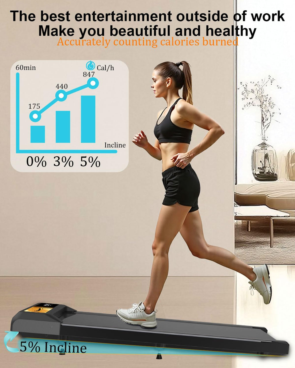 Walking Pad Treadmill, Under Desk Treadmill, Low Noise, 2.5 Hp With Maximum Capacity Of 265 Lbs Treadmills For Home & Office, Wa