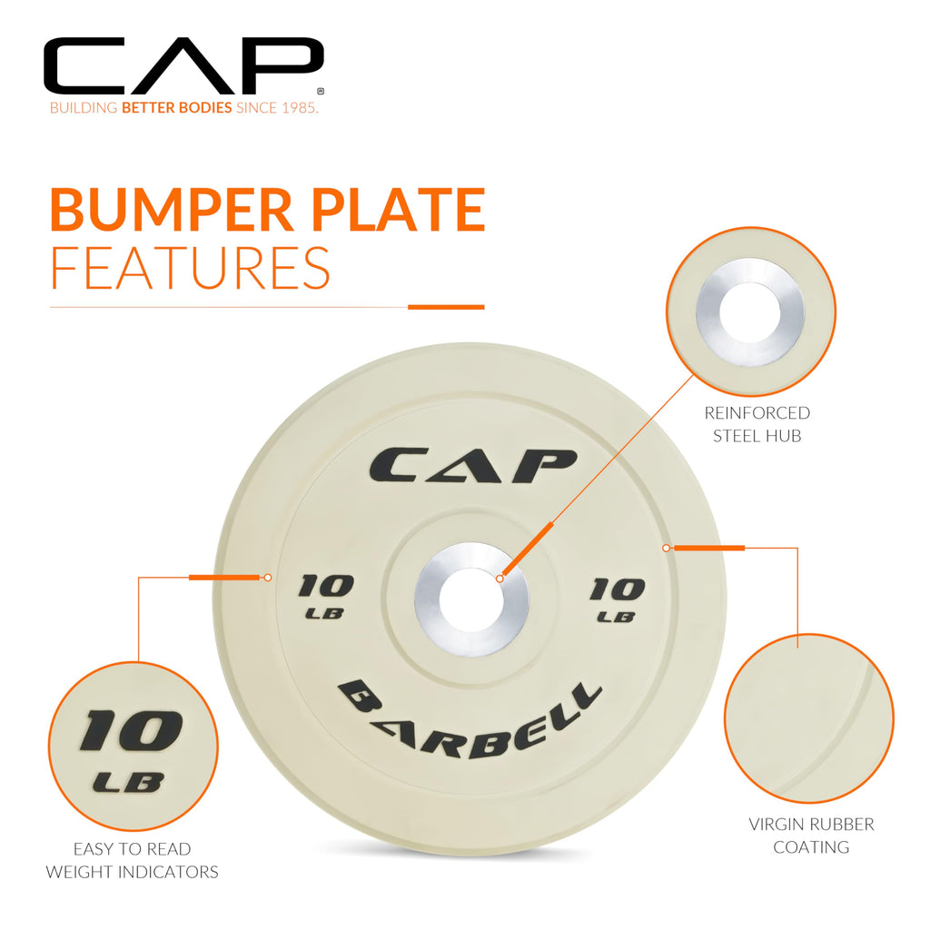 Cap Barbell Best Olympic Bumper Plate Set, White, 10 Lb Pair