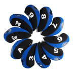 Andux Number Print Golf Iron Club Head Covers With Transparent Window 10Pcs/Set Black/Blue