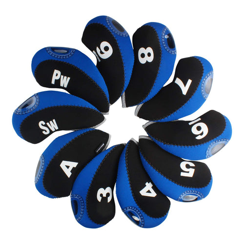 Andux Number Print Golf Iron Club Head Covers With Transparent Window 10Pcs/Set Black/Blue