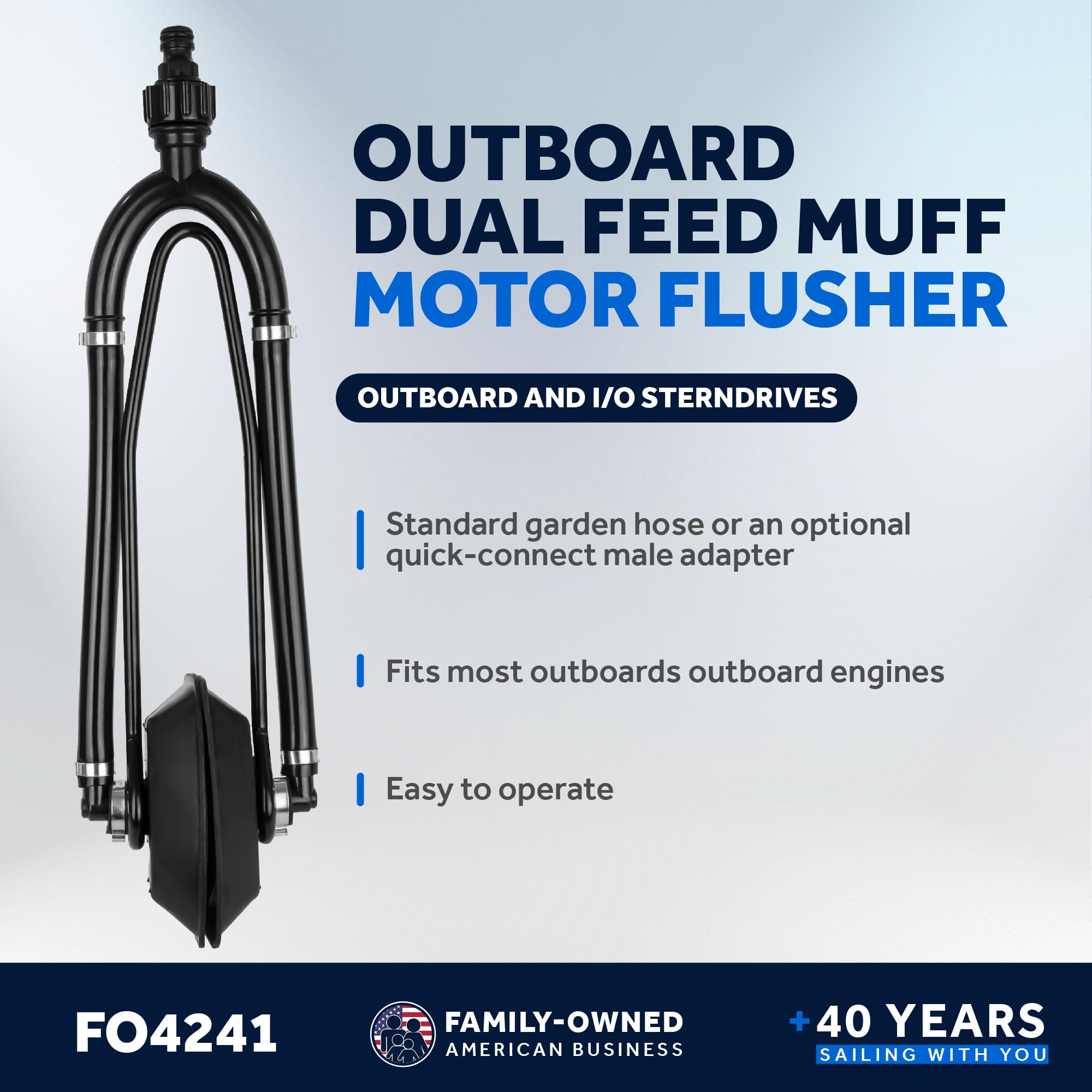 Five Oceans Outboard Motor Muffs, Dual Feed Muff Boat Motor Flusher, Black Pvc Marine Grade Rectangular Muffs, Coated Steel Brac