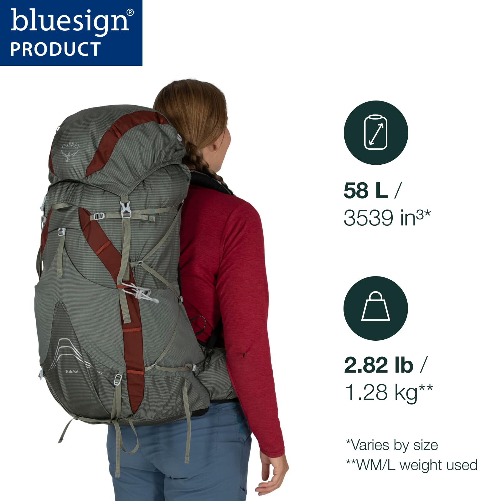 Osprey Eja 58L Womens Ultralight Backpacking Backpack, Purple Dusk, WM/L