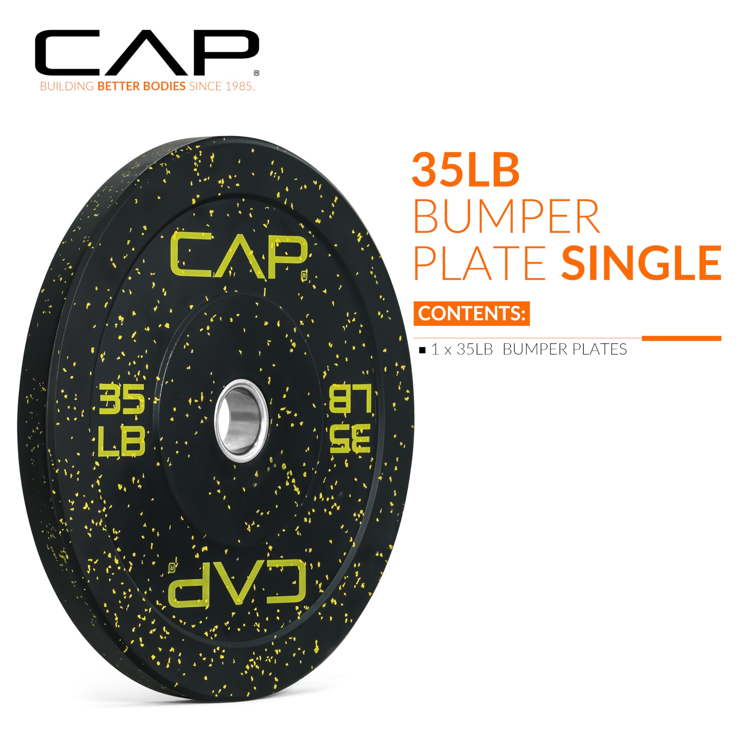 Cap Barbell Economy - Speckled Olympic Bumper Plate With Yellow Logo, Black, 35 Lb Single