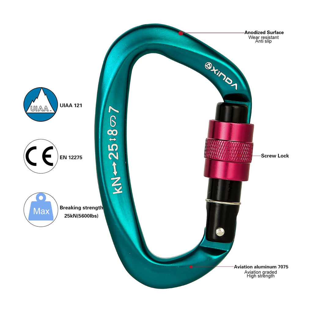 Xinda Screwgate Locking Carabiner Clip - Professional Rock Climbing Carabiner Screw Lock,Heavy Duty Carabiners For Climbing,Moun