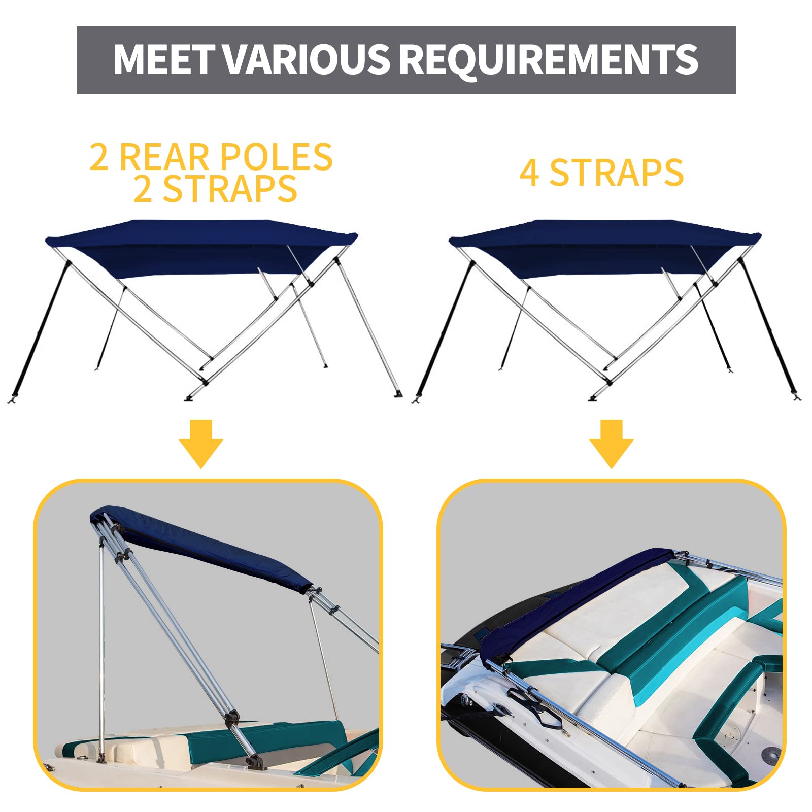 Seamander Bimini Top For Boats,3-4 Bow 13 Different Size 10 Optional Colors Available,Includes Bimini Top Hardwares And Storage