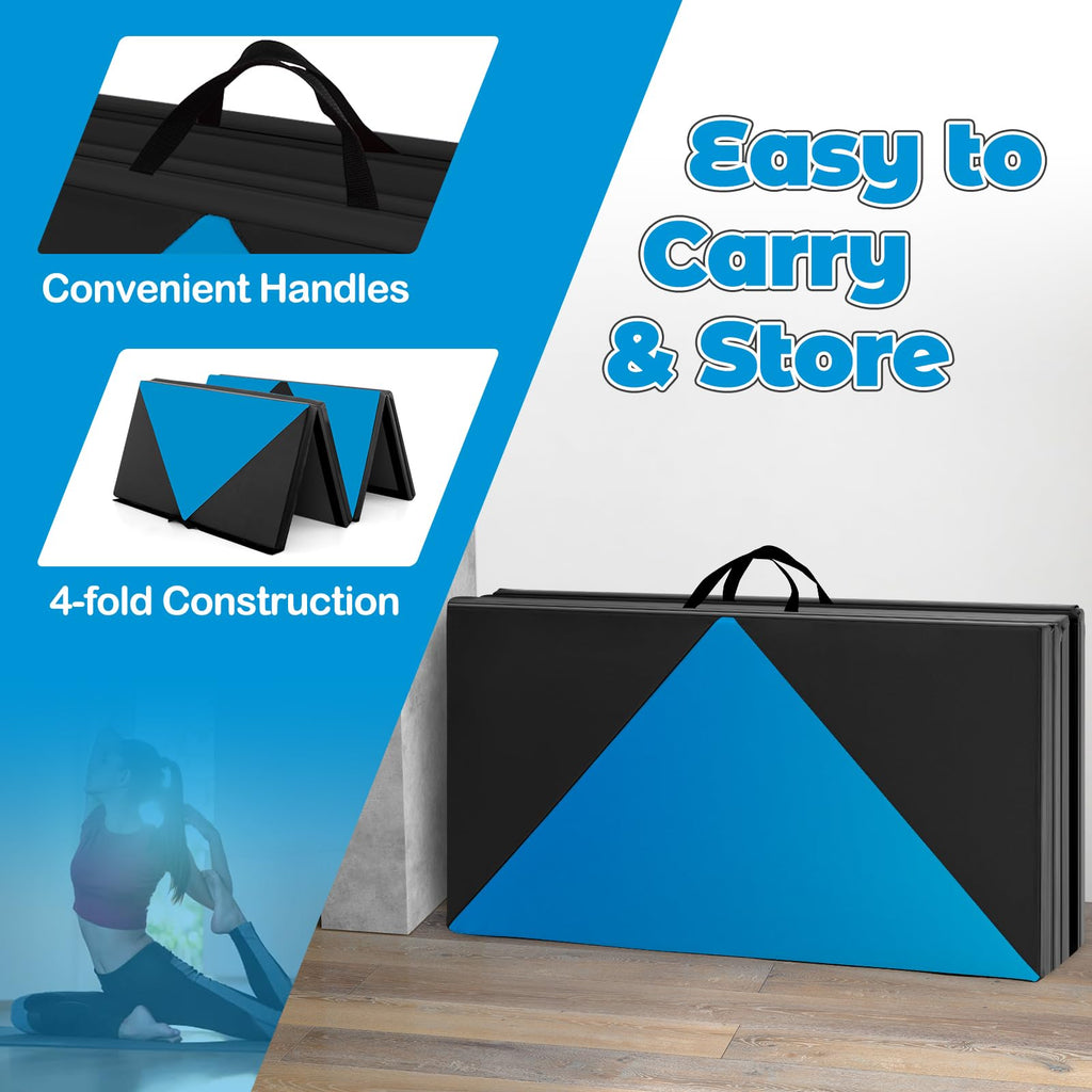 Giantex 4X8X2 Gymnastics Mat, Folding Anti-Tear Gymnastics Panel Mats W/Carrying Handles, Hook And Loop Fastener, Lightweight Tu