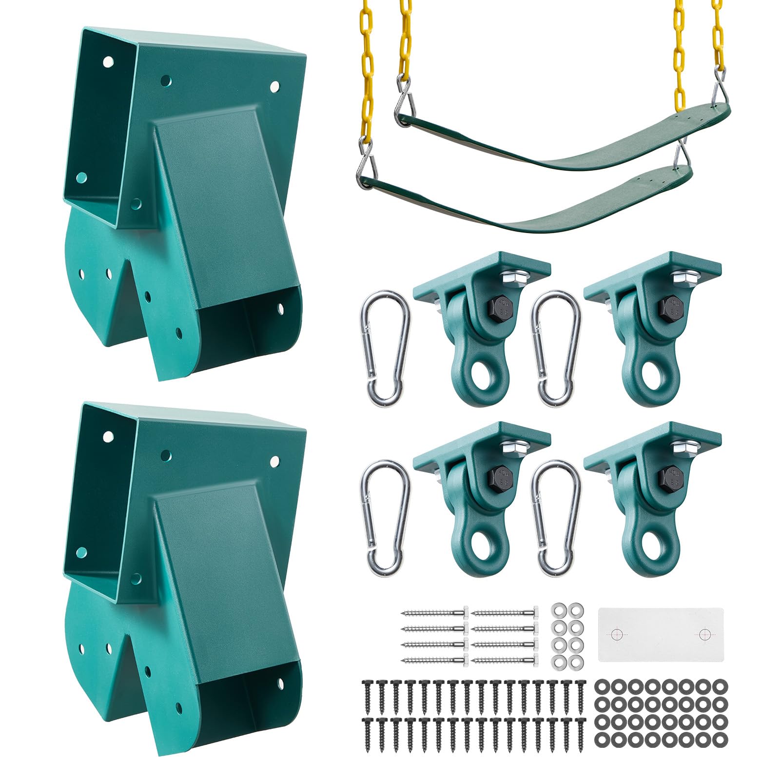 VEVOR Swing Set Brackets, Heavy-Duty A-Frame Set Hardware, with 2 A-Frame Swing Brackets & 2 Seats & 4 Hangers, for Playground B