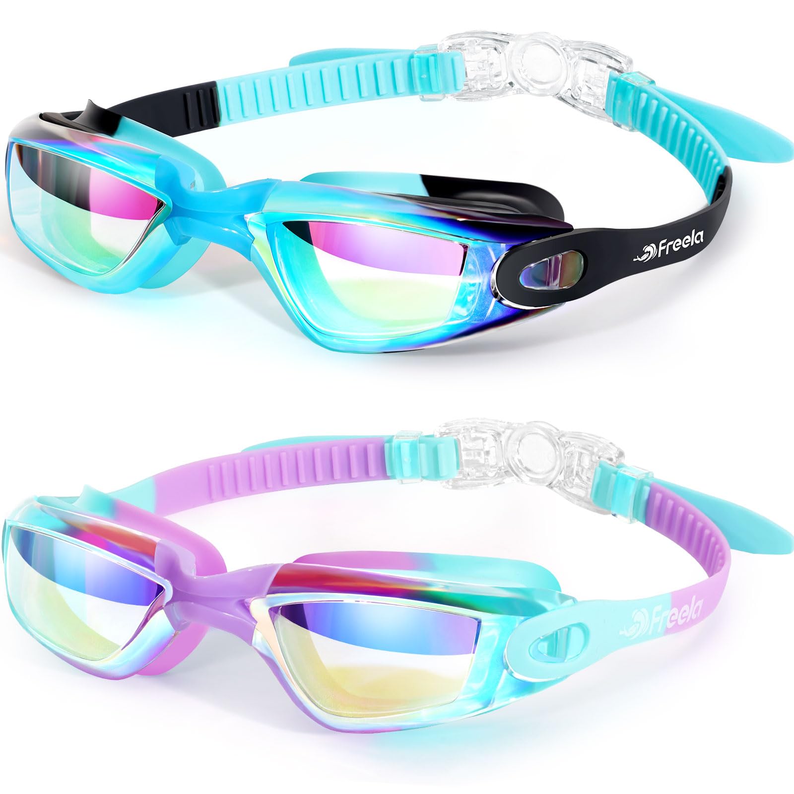 Freela 2 Pack Swim Goggles for Kids 6-14 5-7 4-7 3-6 3-5 Anti Fog UV Protection Soft Silicone Toddler Boys Girls Clidren Goggles