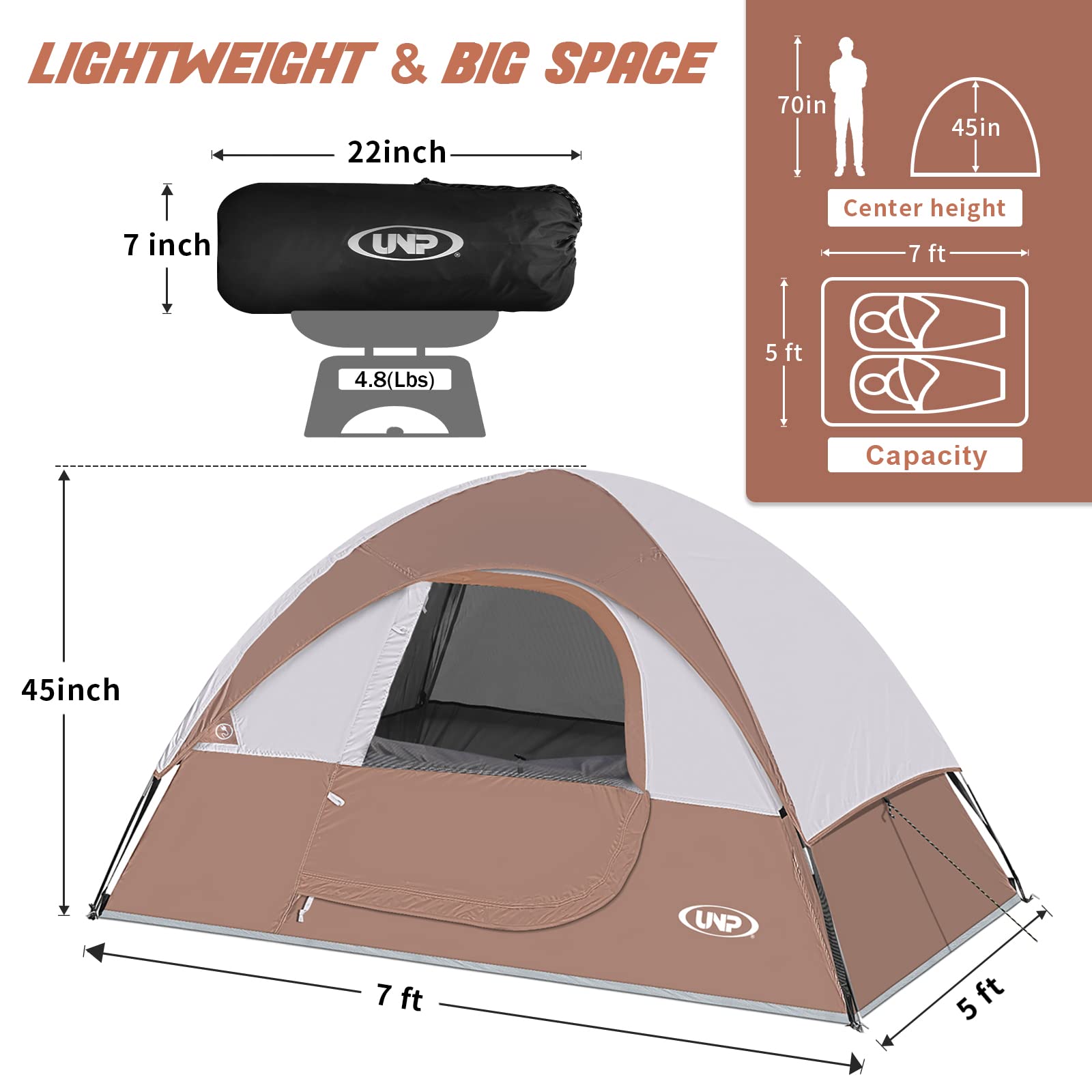 Camping Tent 2 Person, Waterproof Windproof Tent With Rainfly Easy To Set Up Portable Dome Tents For Camping