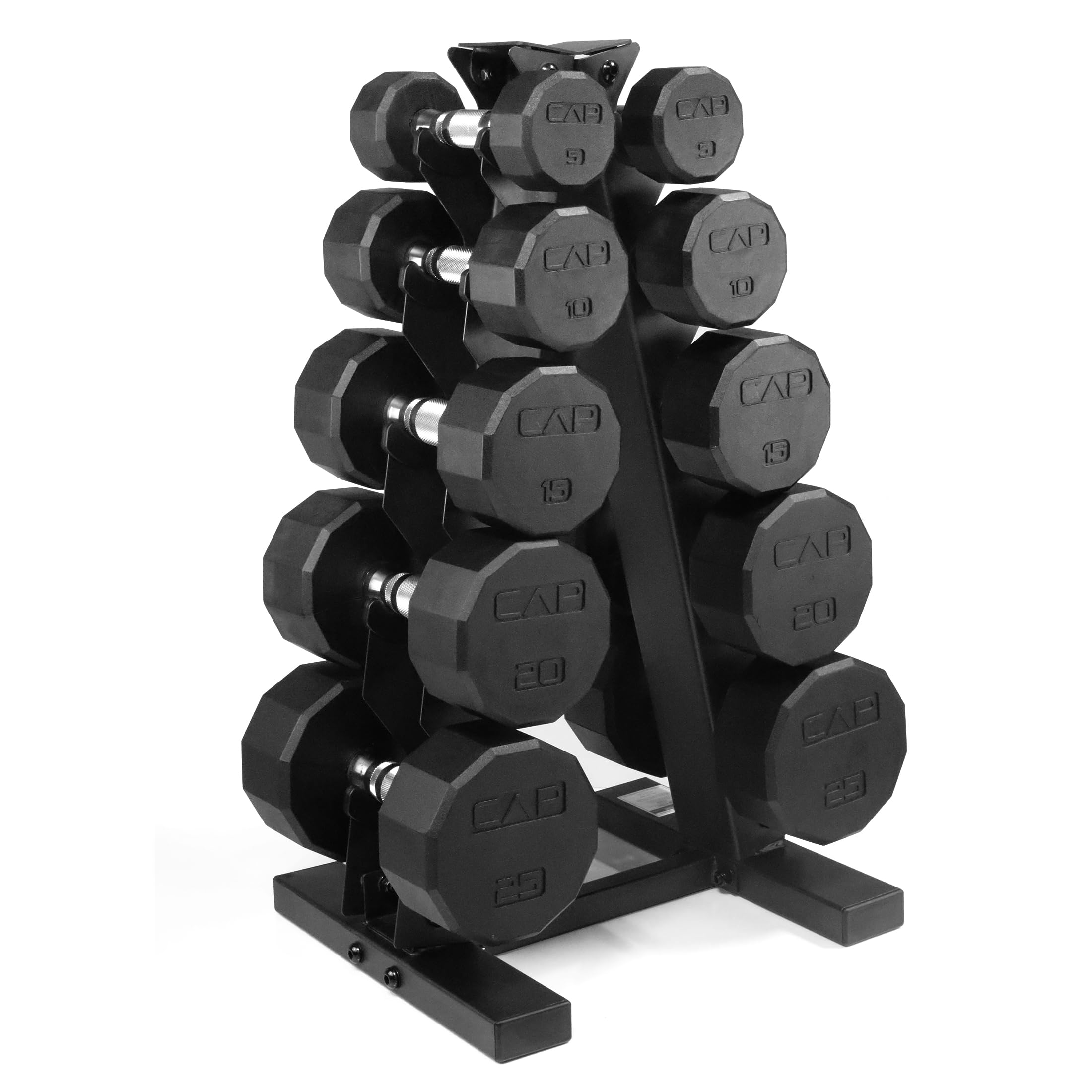 CAP Barbell 150 LB Coated 12-Sided Dumbbell Weight Set with Vertical Rack