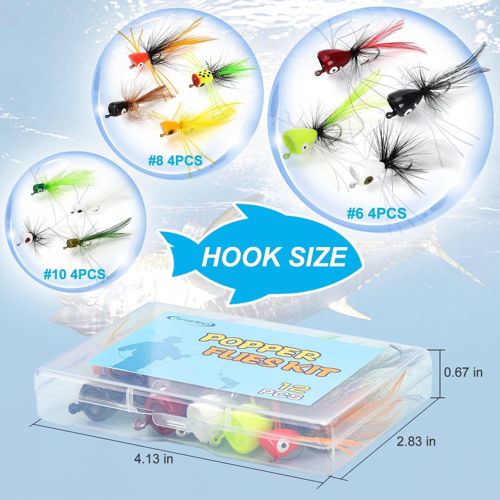 Ansnbo 12 Pcs Fly Fishing Popper Flies, Fly Popper Lures Bass Panfish Bluegill Crappie Popping Bug Sunfish Trout Salmon Poppers