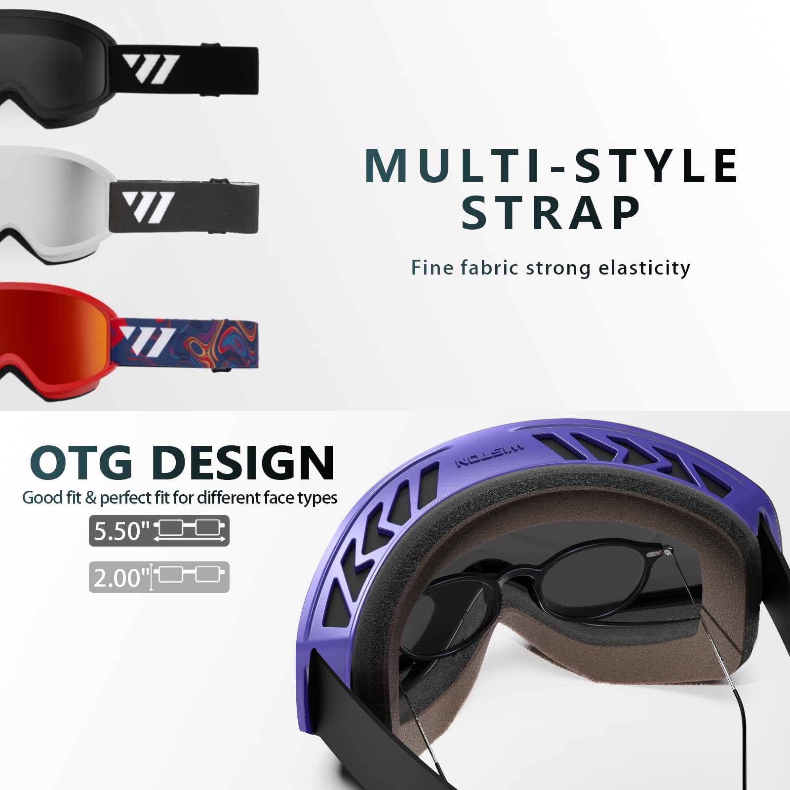 Wiston Ski Goggles - Otg Snow/Snowboard Goggles For Men, Women & Youth - 100% Uv Protection (Blue Frame/Green Lens)