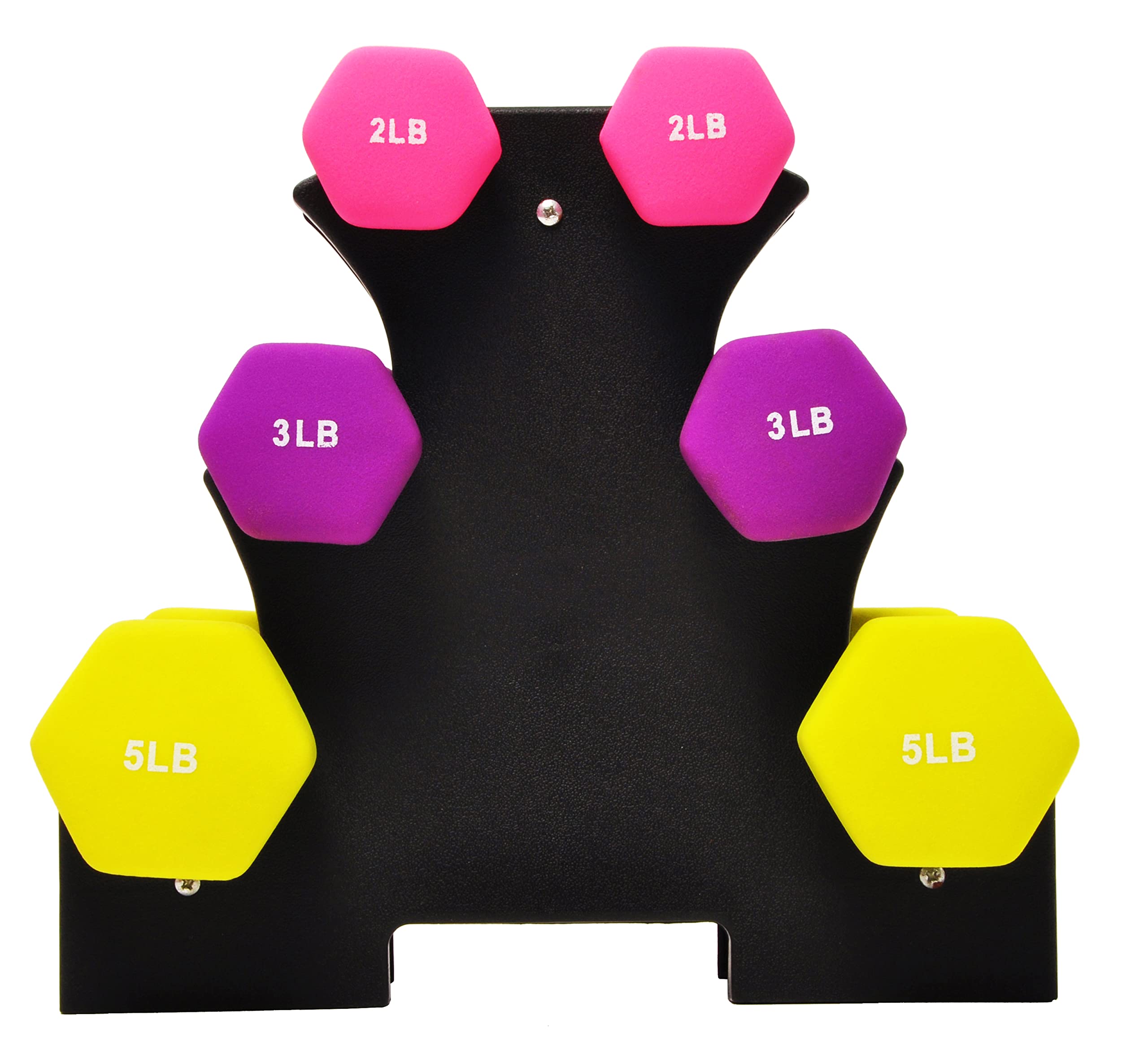 Fitvids Set of 6 Neoprene Dumbbell Hand Weights, Set with Rack: 2/3/5 Pairs