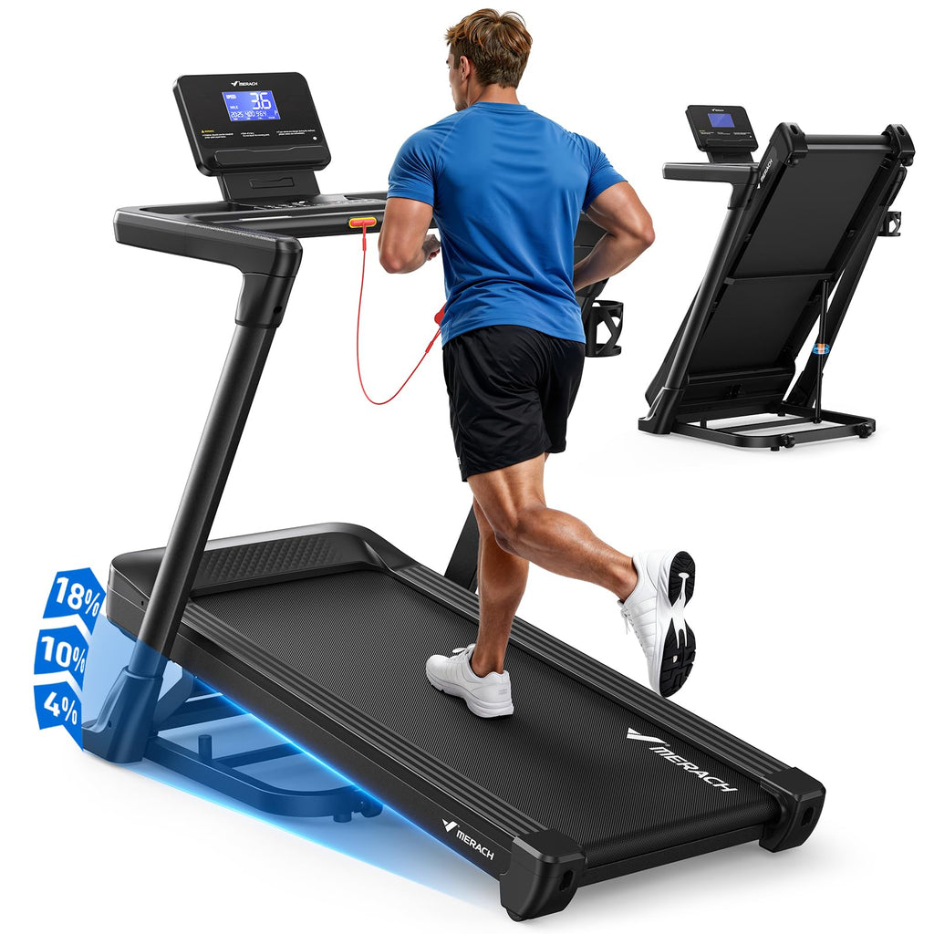 MERACH Treadmill with 18% Auto Incline, 47x18 Wide Belt Treadmills, 0.5-8.7MPH 3.5HP Brushless Incline Treadmill for Home, 350LB