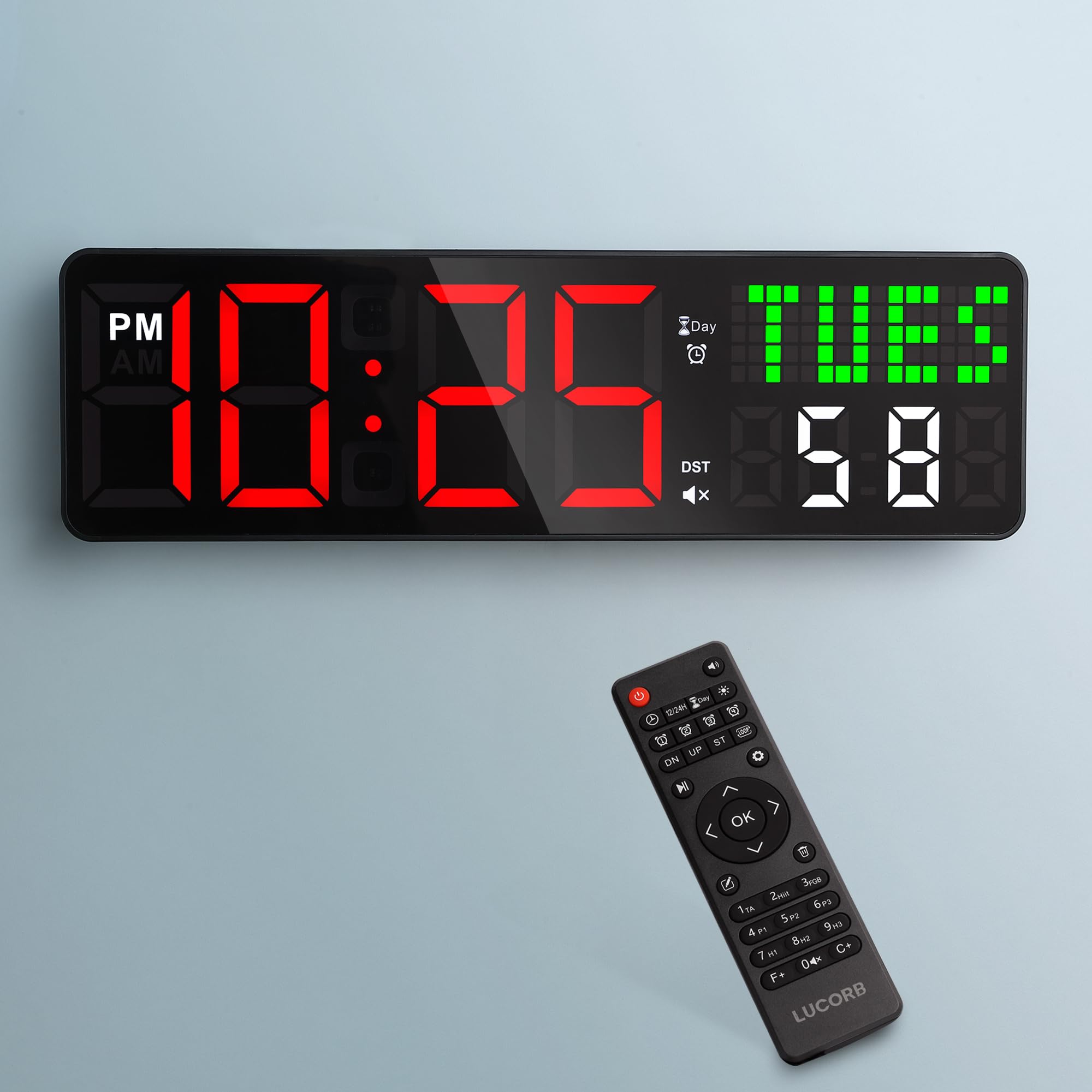 Lucorb Gym Clock Timer, Workout Clock With Seconds | 5 Display Modes, 4 Alarms | Remote Control Countdown Timer Wall For Home Gy