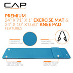 CAP Barbell High Density Exercise Yoga Mat with strap and Knee Pad 71x24x1/2 - TEAL