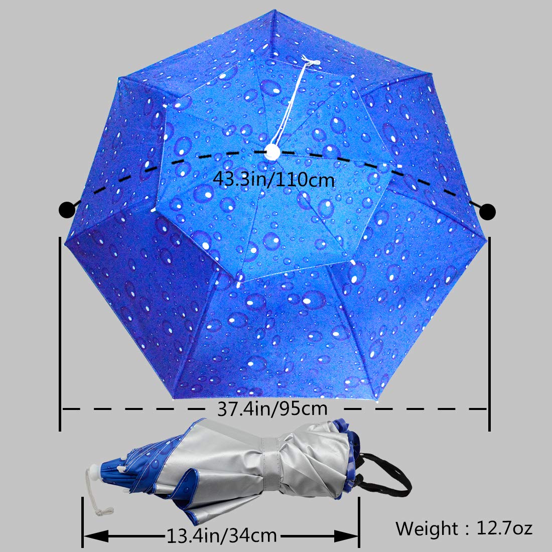 New-Vi Fishing Umbrella Hat Folding Sun Rain Cap Adjustable Multifunction Outdoor Headwear (Blue (Upgraded))