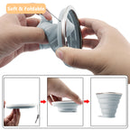 Litoexpe 4 Pack Silicone Collapsible Travel Cup Portable Folding Camping Cup Sets With Lids, Mint Green & Light Gray & Mustard Y