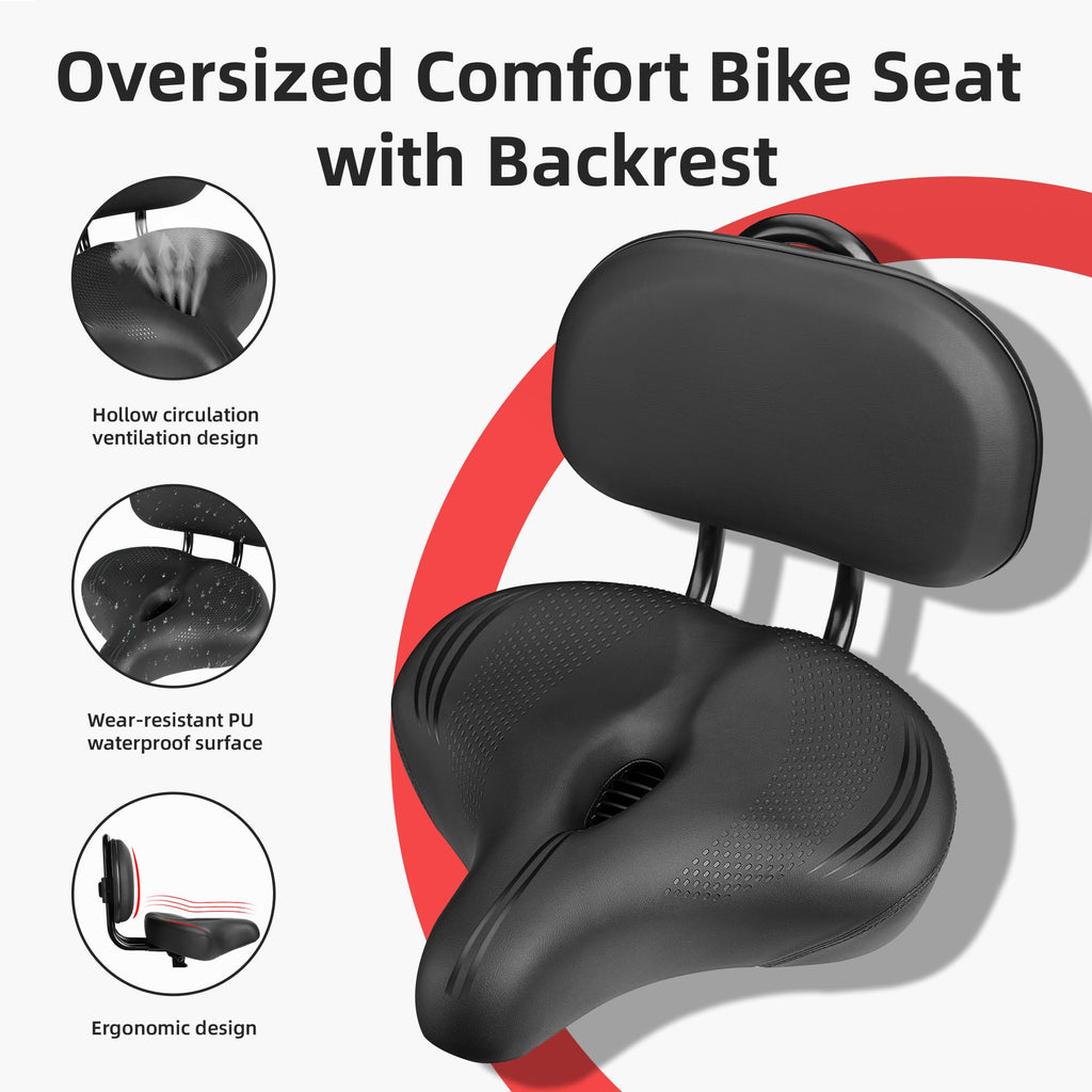 Coolwufan Oversized Bike Seat With Backrest For Peloton Bike, Wide Bicycle Saddle Compatible With Peloton, Road, Exercise, Tricy