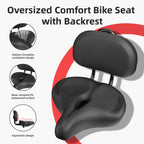 Coolwufan Oversized Bike Seat With Backrest For Peloton Bike, Wide Bicycle Saddle Compatible With Peloton, Road, Exercise, Tricy