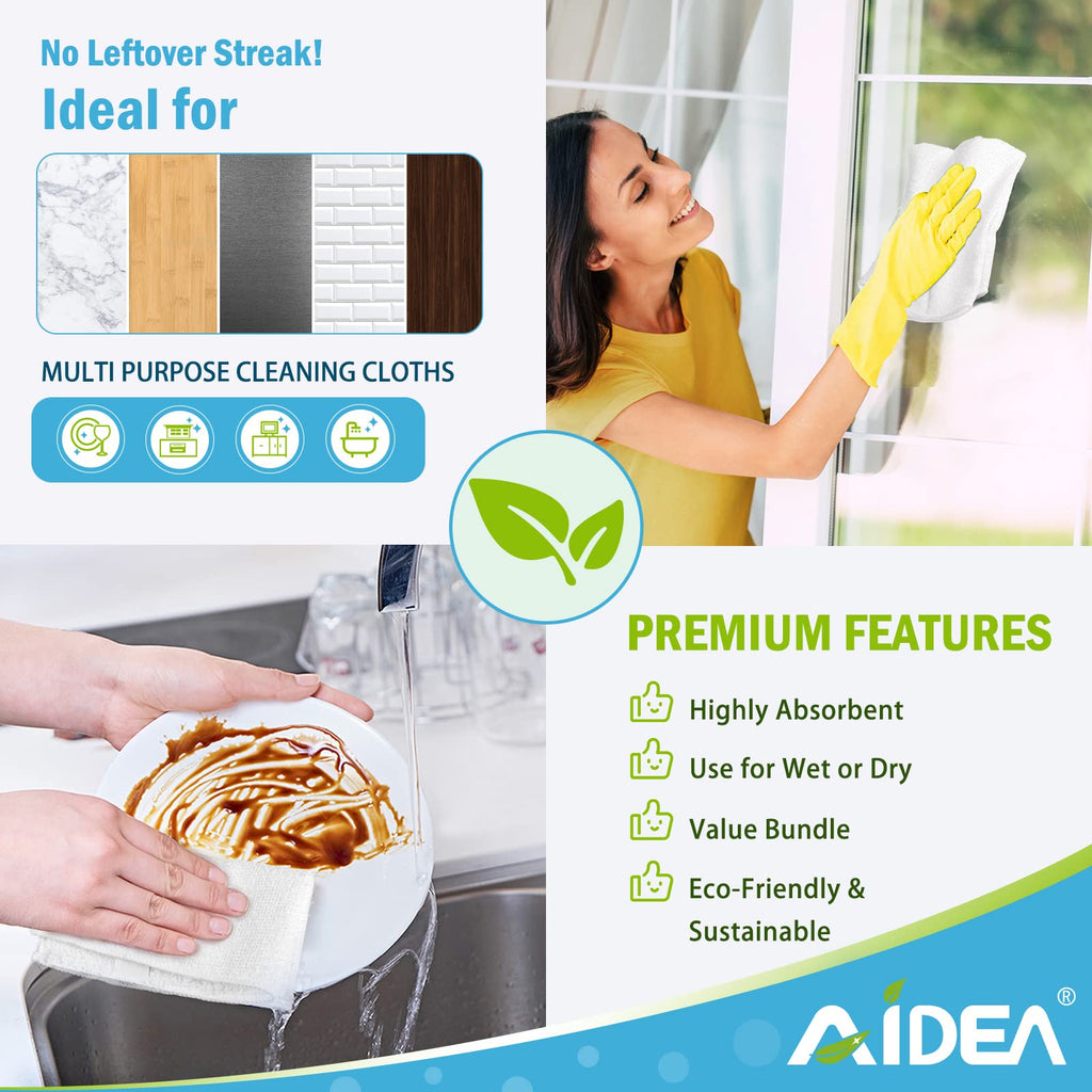 Aidea Microfiber Cleaning Cloths White-50Pk, Strong Water Absorption, Lint-Free, Scratch-Free, Streak-Free, Dish Towels White (1